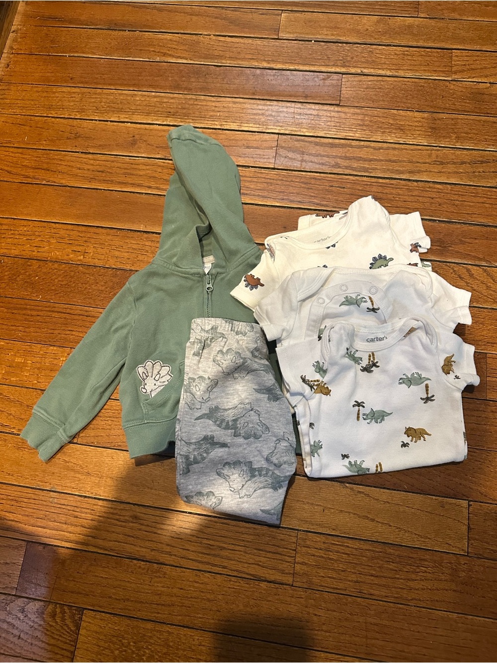 Carter's Green Hoodie & Dino Print Onesies Set